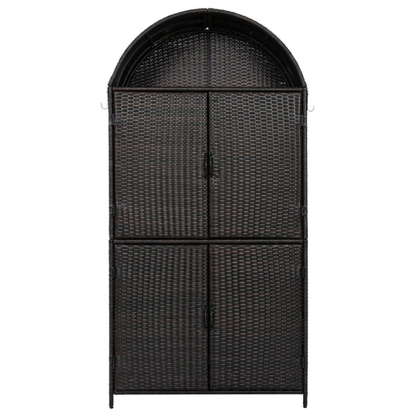 English Elm K&k Tall Arched Pe Rattan Outdoor Storage Cabinet with Adjustable Shelves and Steel Frame Brown+Black N707P420158D