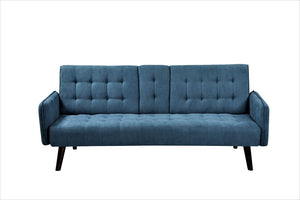 English Elm 72" Convertible Linen Sleeper Sofa with Folding Backrest Built-in Table Small Space Blue B2735P490973