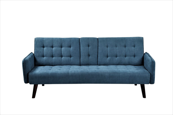 English Elm 72" Convertible Linen Sleeper Sofa with Folding Backrest Built-in Table Small Space Blue B2735P490973