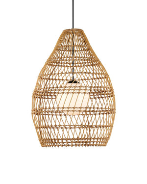 Currey & Company Fishtrap Coastal Outdoor Pendant Light - Durable Weather-resistant Wicker Shade With Adjustable Height Natural All,Weather Wicker ,Metal ,Glass 9500-0016-currey-company