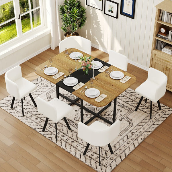 English Elm 7-piece Rectangular Dining Set Seats 6 with Faux Leather Chairs and Melamine Top Black,White,Wood W3875S00111