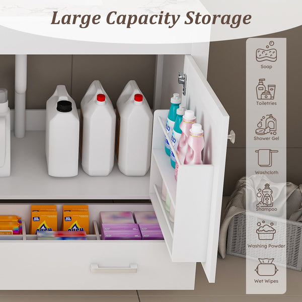 English Elm Modern 43" Bathroom Vanity With Carrara White Top, Soft-Close Drawer & Durable Mdf Cabinet Design W509S00139