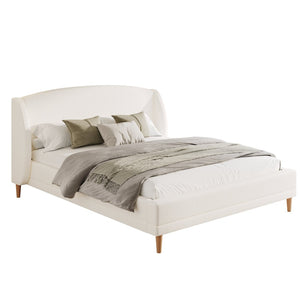English Elm California King Boucle Wingback Bed Frame Solid Wood Legs Contemporary Bedroom N757P359718K