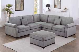 English Elm 4pc Corduroy Sectional Sofa Set with Ottoman Corner Wedge and Low-profile Modern Legs Fog B011S02224