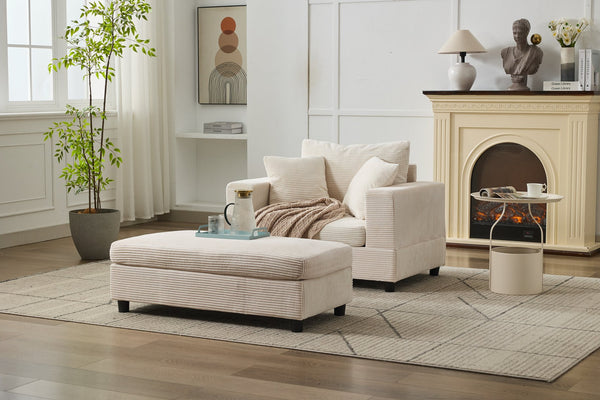 English Elm Chaise Lounge Chair With Removable Ottoman - Modern Upholstered Sleeper Couch For Living Room Comfort W1170P353046