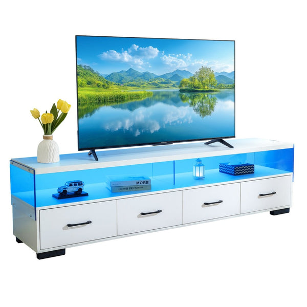 English Elm 4-drawer Entertainment Center with Acrylic Panel Doors for Modern Living Room Tv Storage White W2178S00001
