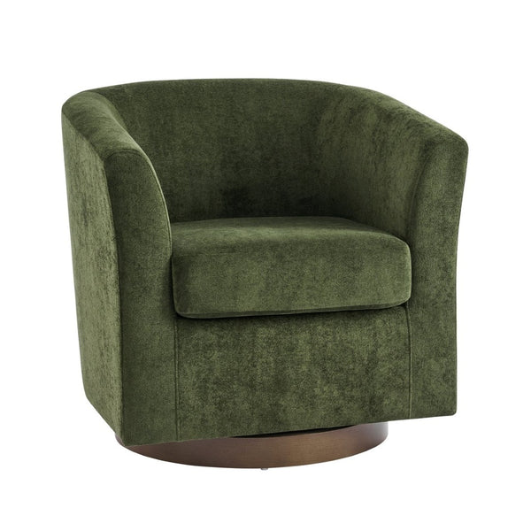 English Elm Halo Velvet Barrel Swivel Accent Chair with Bentwood Ring Base for Living Rooms Olive Green,Walnut N776P378583G