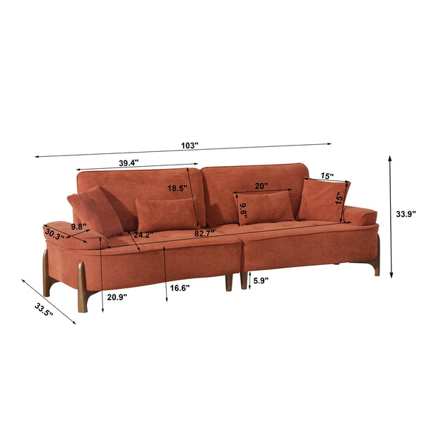 English Elm 103 Luxurious Cloud Velvet Sofa with High-Elastic Sponge Cushion, Deep-Seated Comfort for Living Spaces Brick red W2290S00010