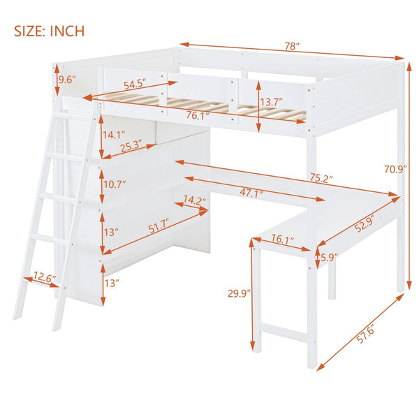 English Elm Full Size Loft Bed with Built-in Desk and Shelving for Kids or Teen Bedrooms LT000802AAK
