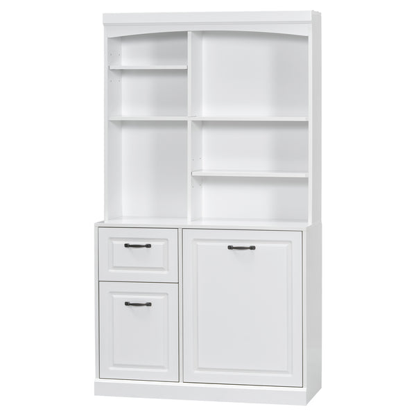 English Elm Bathroom Tall Storage Cabinet with Tilt-Out Hamper, 70.9" Linen Tower, 2 Drawers, Adjustable Shelves, White Finish N725P278420K