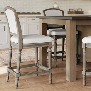 English Elm 26" Counter Stool Weathered Frame Woven Upholstery Turned Legs Kitchen Island Seating Gray B2751P436455
