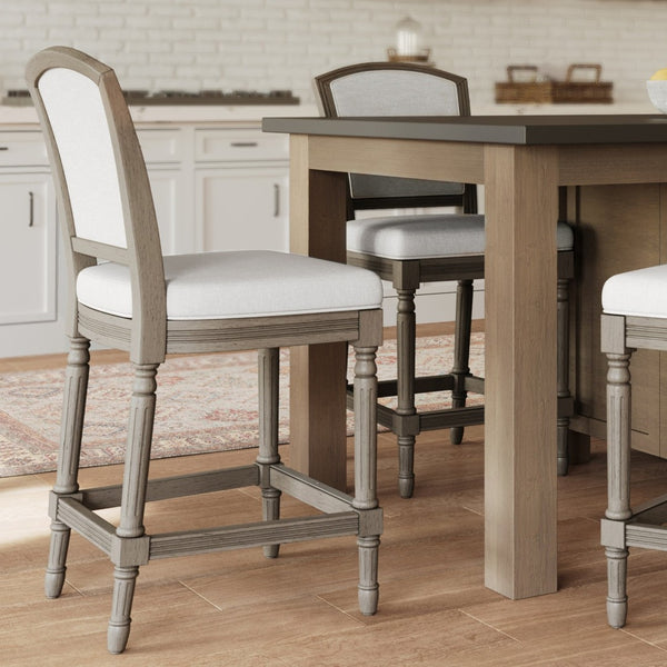 English Elm 26" Counter Stool Weathered Frame Woven Upholstery Turned Legs Kitchen Island Seating Gray B2751P436455