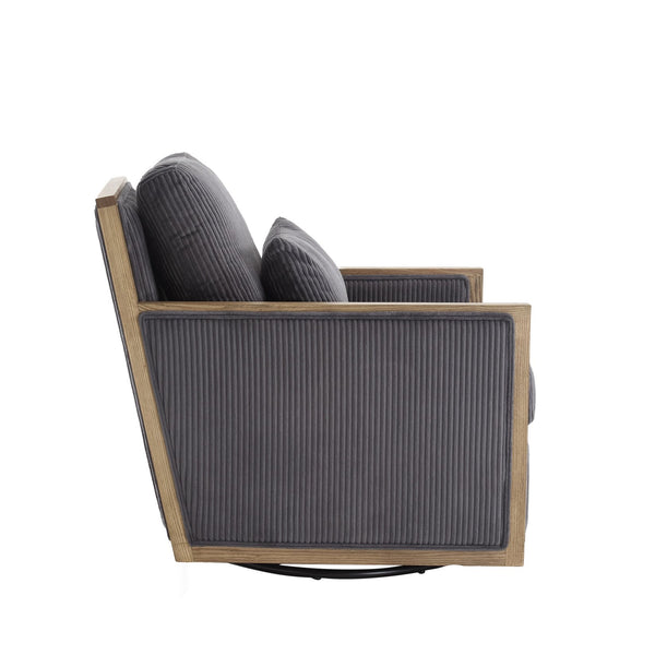 English Elm Corduroy Swivel Barrel Chair with Removable Cushion 360° Metal Base Sturdy Hardwood Frame Cozy Lounge Seat Dark Gray W395P209395