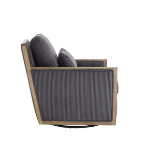 English Elm Corduroy Swivel Barrel Chair with Plush Foam Cushion, 360° Metal Base, Durable Hardwood Frame, Cozy Sitting Experience Dark Gray W395P209395