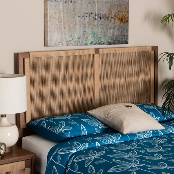 English Elm Modern Bayur Wood Queen Headboard with Woven Rattan Panel Boho Bedroom Accent B2750P467685