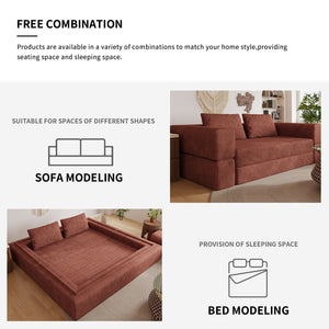 English Elm Sofa Convertible Memory Foam Sleeper Couch with Rectangle Pillow & Removable Cushions, Modern Chenille Lounge for Bedroom Orange W3670P355577