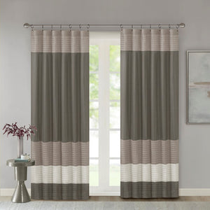 English Elm Polyoni Pintuck Curtain Panel - Modern Striped Design In Ivory, Taupe & Mocha, 50X84 Inches B03598064-GIGA
