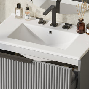 English Elm Christopher Knight Home® - 30" Fluted Gray Bathroom Vanity With Glossy Ceramic Sink & Soft-Close Drawers For Modern Spaces N817P288915G