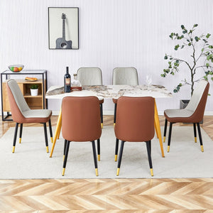 English Elm Table Set: Modern Minimalist Dining Table With Imitation Marble Top & 6 Pu Chairs For Stylish Comfort W1151S01679-GIGA