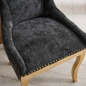 English Elm Chenille Modern Dining Chair with Curved Gold-Plated Legs, Rivet Trim, Textured Upholstery Comfort Black W1143P332685