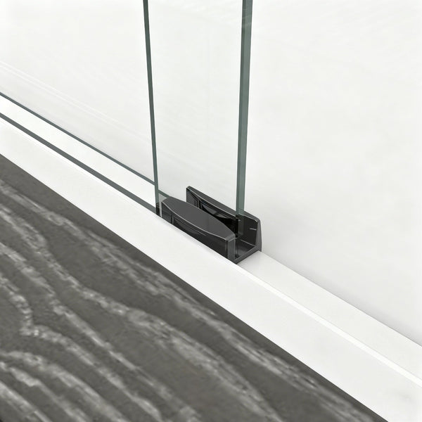 English Elm 44" Semi-frameless Double Sliding Shower Door Brushed Gold Tempered Glass Walk-in White W1920P385296