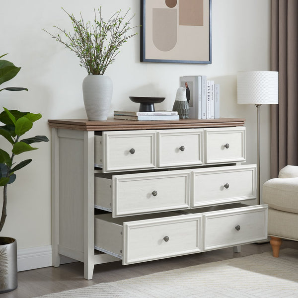 English Elm Modern 7 Drawers Cabinet with Smooth Glide Drawers, Metal Handles & Unique Feet—Slim Farmhouse Storage Tall Chest W2275P233489