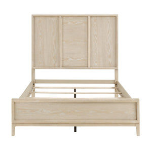 English Elm Contemporary Oak Veneer Queen Panel Bed Tall Three Section Headboard Bedroom B011S02161