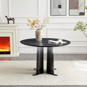 English Elm Round Mdf Dining Table with Gradient Cross Base Compact Modern Seating for Small Spaces Black W3875S00029