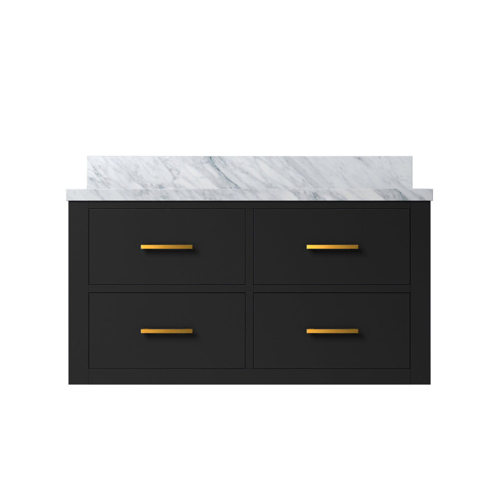 English Elm Black Single-Sink Vanity With Luxurious Carrara Marble Top, Solid Wood, Soft-Close Hardware B2731P257952