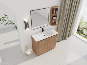 English Elm 40'' Freestanding Bathroom Vanity With Glossy Ceramic Sink, Soft-Close Doors & Ample Storage Rack W999S00405
