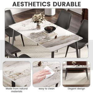 English Elm 55.12" Modern Artificial Stone Dining Table With Dark Grey Metal Legs - Seats 6, Stylish & Durable W1535S00502