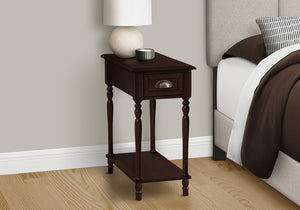 English Elm Accent 2-Tier Narrow Side Table with Drawer & Shelf, Cherry Veneer Nightstand with Bronze Pull, Traditional Finish B2710P219478