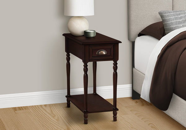 English Elm Accent 2-Tier Narrow Side Table with Drawer & Shelf, Cherry Veneer Nightstand with Bronze Pull, Traditional Finish B2710P219478