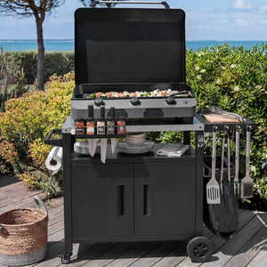 English Elm K&k Outdoor Bbq Station Stainless Steel Top Foldable Side Table Locking Wheels N707P379802B