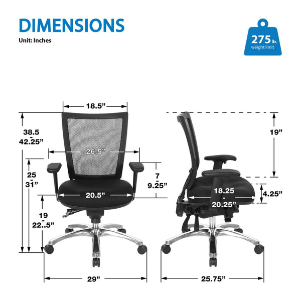 OSP Home Furnishings Soft Frame Ergonomic Task Chair with Progrid Mesh Back and Pu Padded Seat for Home Office 69393-30