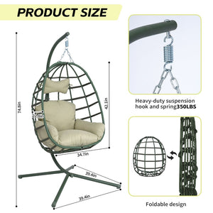 English Elm Egg Hanging Chair with Stand Pe Rattan Swing Seat Washable Cushion Patio Bedroom T5880P497440
