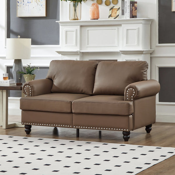 English Elm 59.5" Modern Classic Loveseat Sofa with Storage, Solid Wood Frame, Coil Springs & Removable Covers Brown W1097S00176