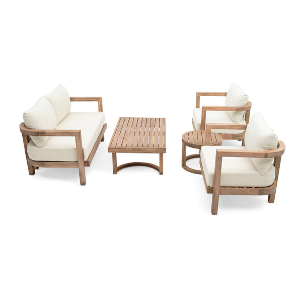 English Elm Christopher Knight Home® - 5-Pieces Acacia Wood Patio Set with Plush Beige Cushions, Coffee & End Tables, Durable Outdoor Seating N780P7230308