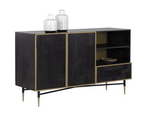 Sunpan MARKWOOD Sideboard – Handcrafted Dark Brown Mango Wood with Antique Brass Frame for Elegant Storage 106696