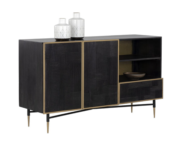 Sunpan MARKWOOD Sideboard – Handcrafted Dark Brown Mango Wood with Antique Brass Frame for Elegant Storage 106696