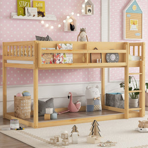 English Elm Low Low Twin Over Twin Bunk Bed with Ladder, Solid Wood Low-Profile Kids Bed Frame, Sturdy Design Natural 81.1 L x 13.58 W x 6.49 H W2593P375492