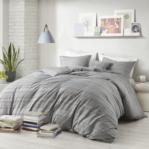 English Elm 3 Pcs Twin/Twin Xl Modern Gray Jacquard Duvet Cover Set With Throw Pillow - Soft & Easy-Care! B035P319884