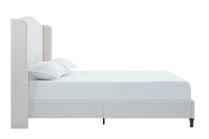 English Elm Hannah Tall 54" Upholstered Wingback Queen Bed with Textured Ivory Chenille, Walnut Feet, No Box Spring Needed B083P227902