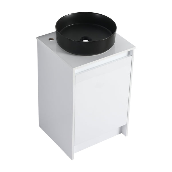 English Elm 20" Freestanding Bathroom Cabinet With Art Ceramic Sink, Soft Close Doors, Modern Glossy White Design W999S00386