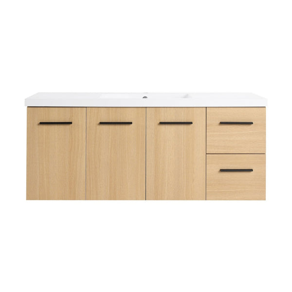 English Elm 48" Light Oak Wall Mounted Bathroom Vanity Modular Cabinet with Gel Coat Sink Top W3450S00088