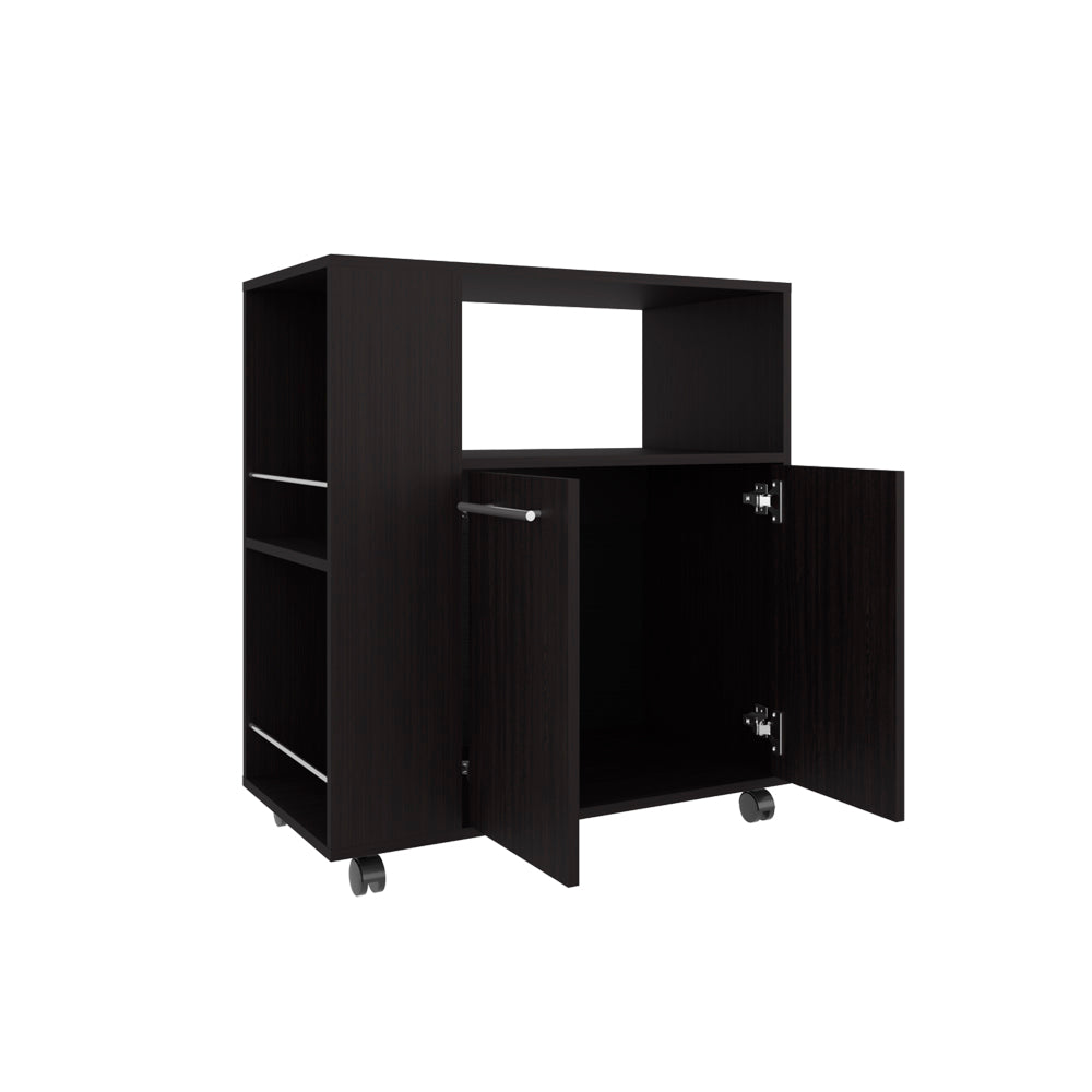 English Elm Bethesda Kitchen Cart Black - Engineered Wood Mobile Storage with Open Shelf & Double-Door Cabinet, Durable Finish B092P286118