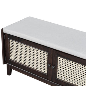 English Elm Trexm Bohemian Rattan Storage Bench Cushioned Seat Shoe Cabinet for Entryway Beige,Espresso N715P308012P