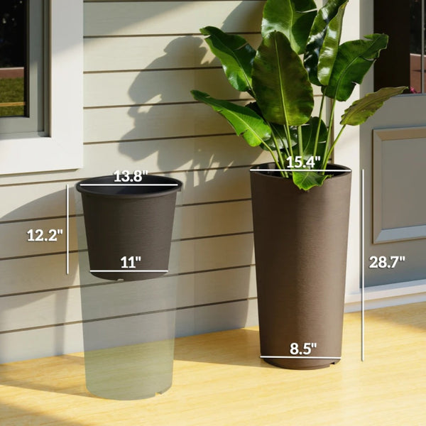 English Elm Tall Stackable Polypropylene Outdoor Planters Set of 2 Tapered Patio Flower Pots T3971P455020