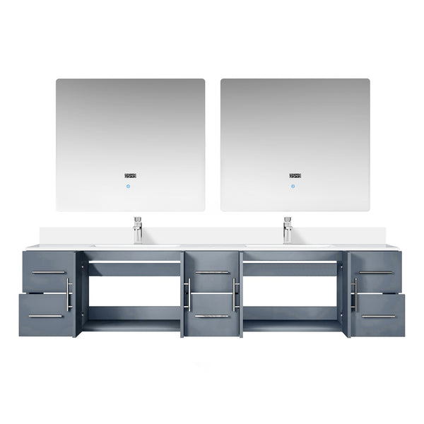 English Elm Dark Grey Double Bath Vanity 84 in W x 22 in D with Scratch‑Resistant Marble Top, Chrome Faucet & 36 in LED Mirrors B2731S01105
