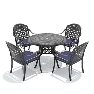 English Elm 5-piece Cast Aluminum Outdoor Dining Set with Ornate Relief Patterned Stackable Chairs W1710S00628
